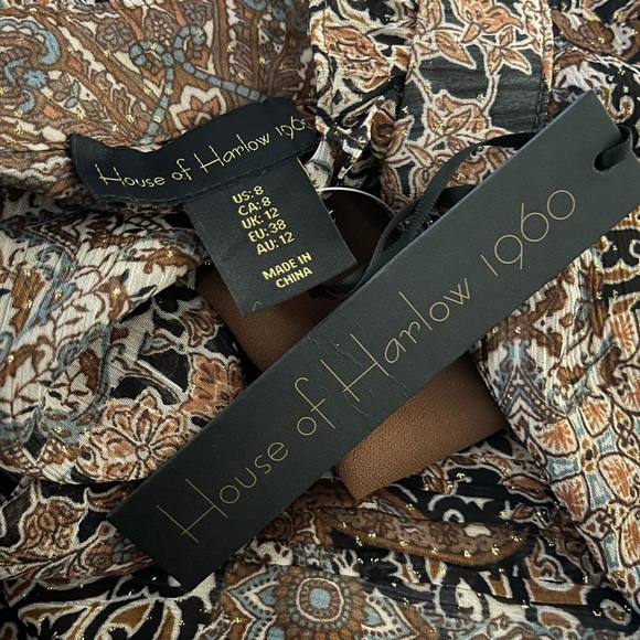 $189 House of Harlow 1960 Boho Long Sleeve Prairie Hi-Neck Ruffle Dress Sz 8 D9 - Picture 3 of 4